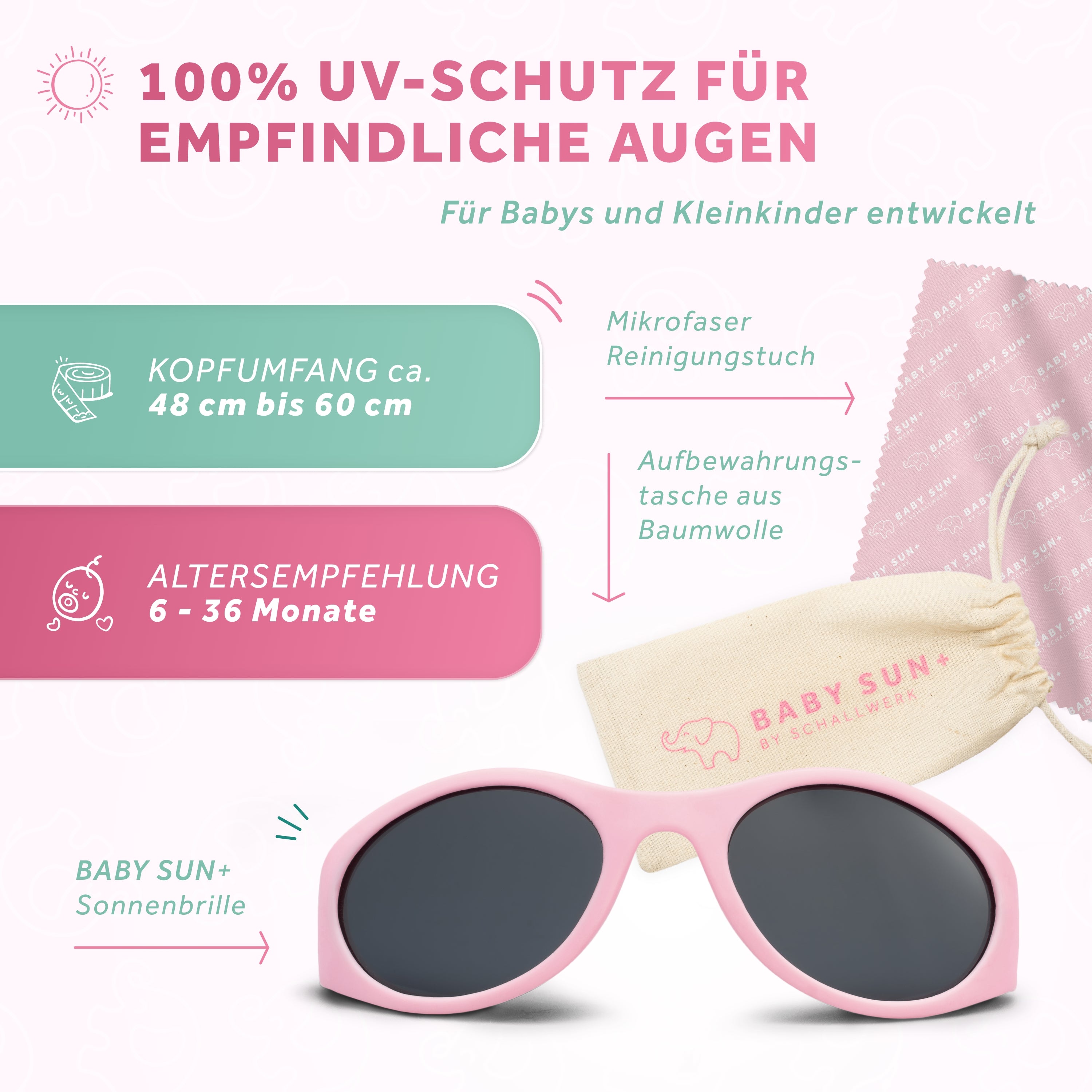 Schallwerk Baby Sun+ ochelari soare bebelusi roz UV400