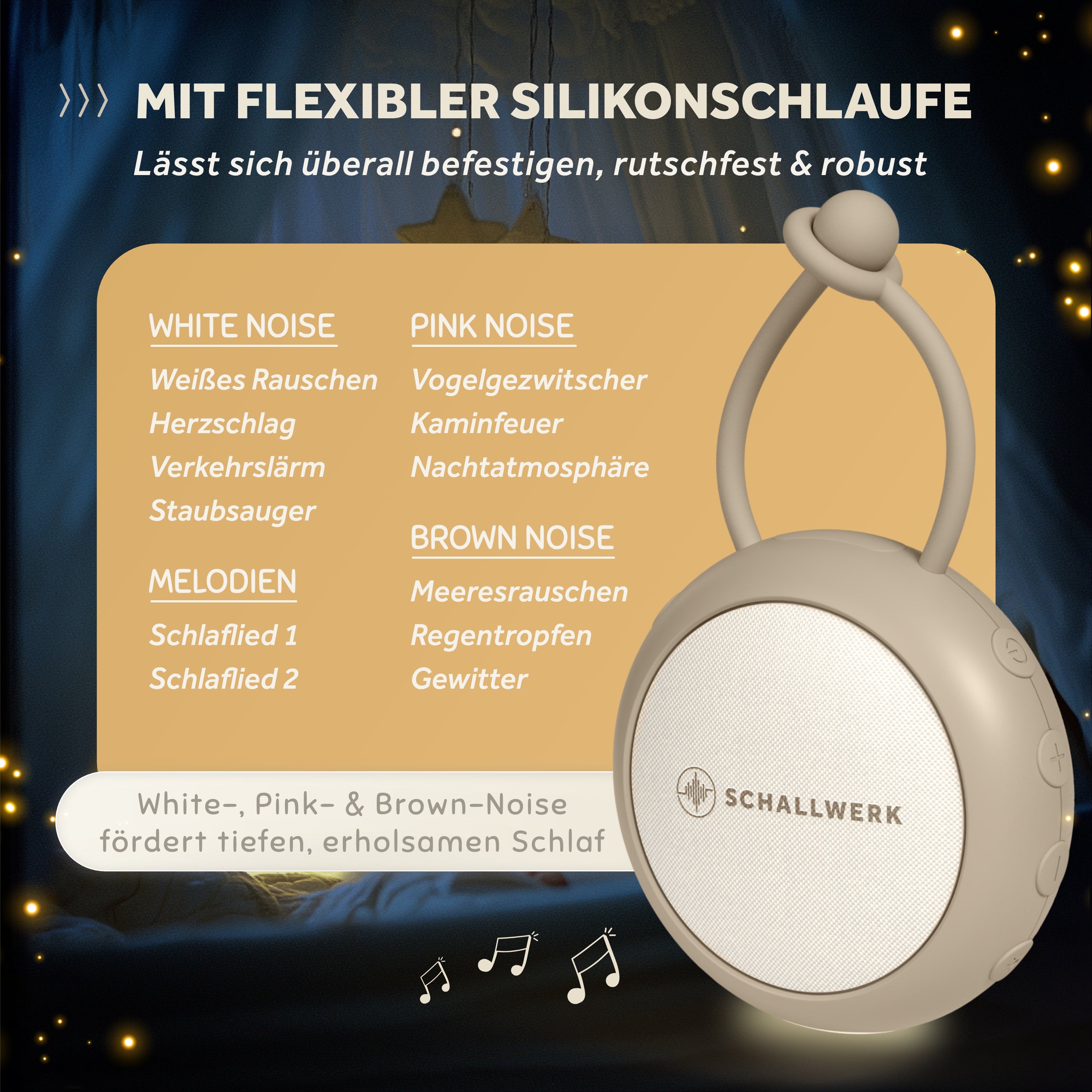 Schallwerk Calm+ go aparat zgomot alb bebelusi Stone Grey 12 sunete