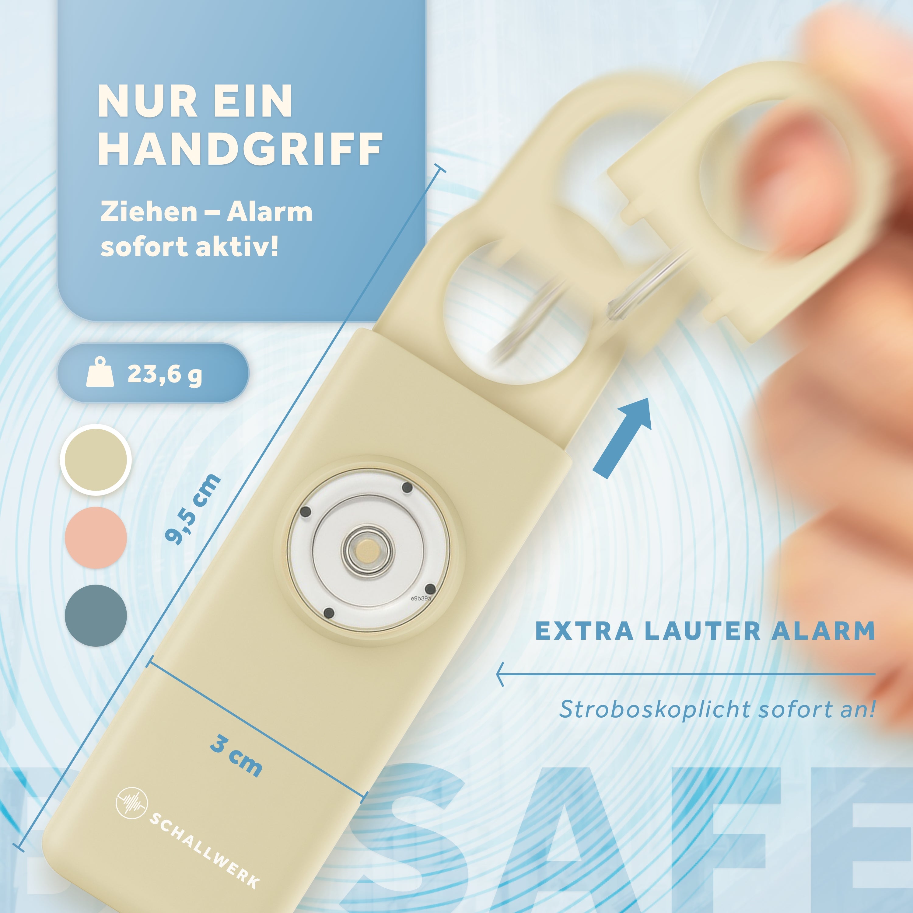 Schallwerk Safety+ alarma personala breloc bej 130 dB