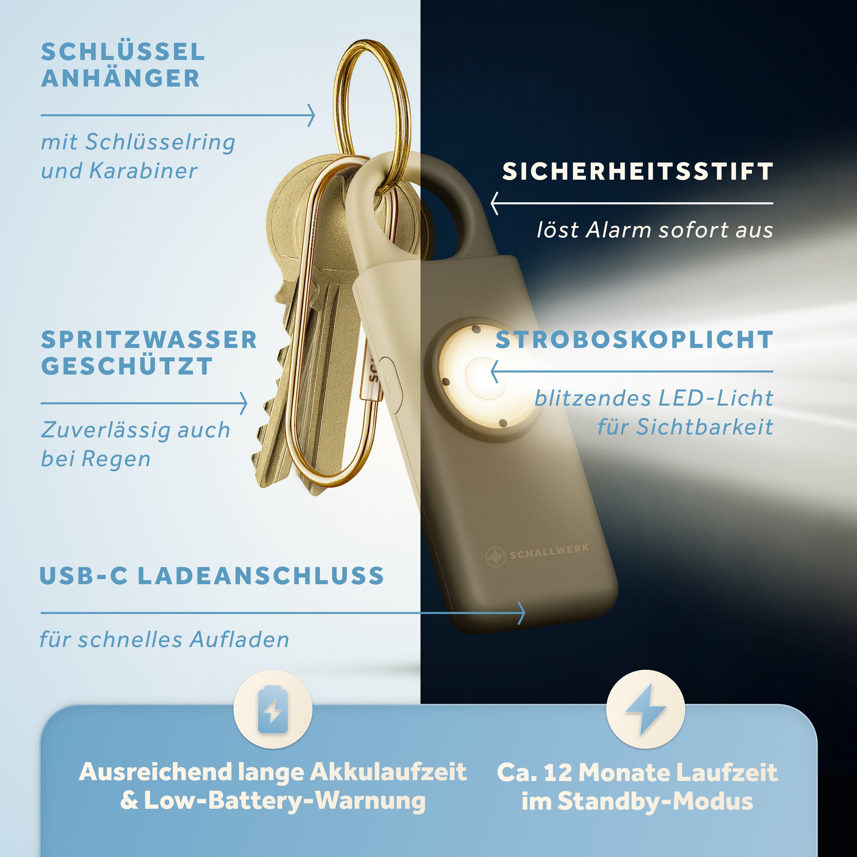 Schallwerk Safety+ alarma personala breloc bej 130 dB