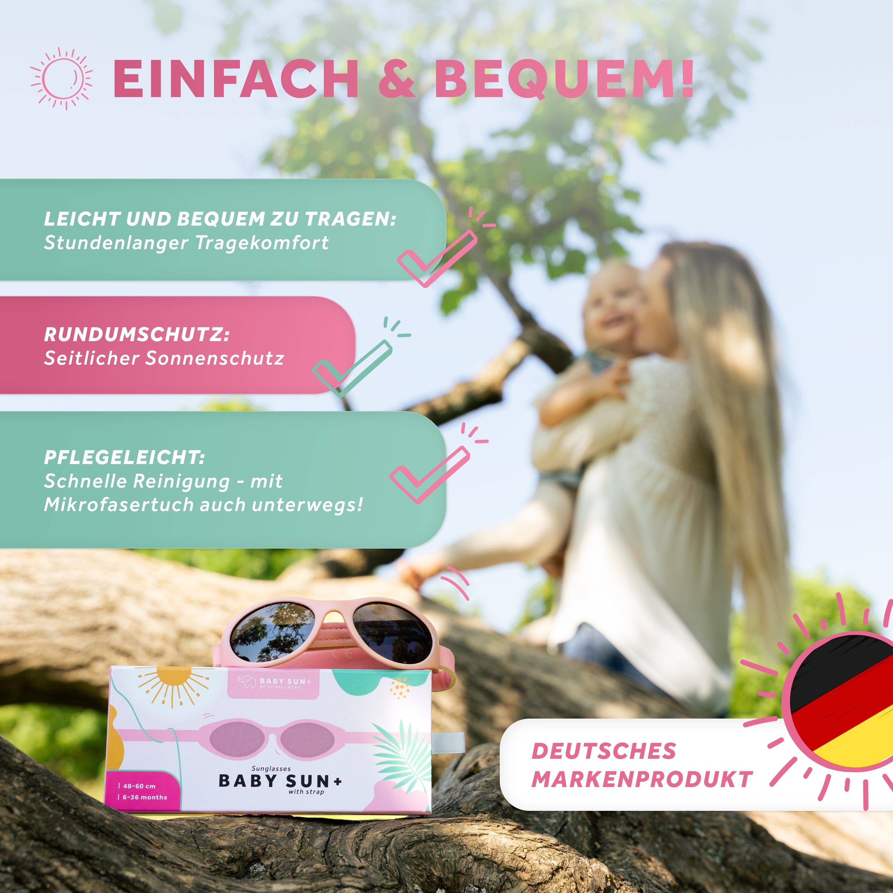 Schallwerk Baby Sun+ ochelari soare bebelusi roz UV400