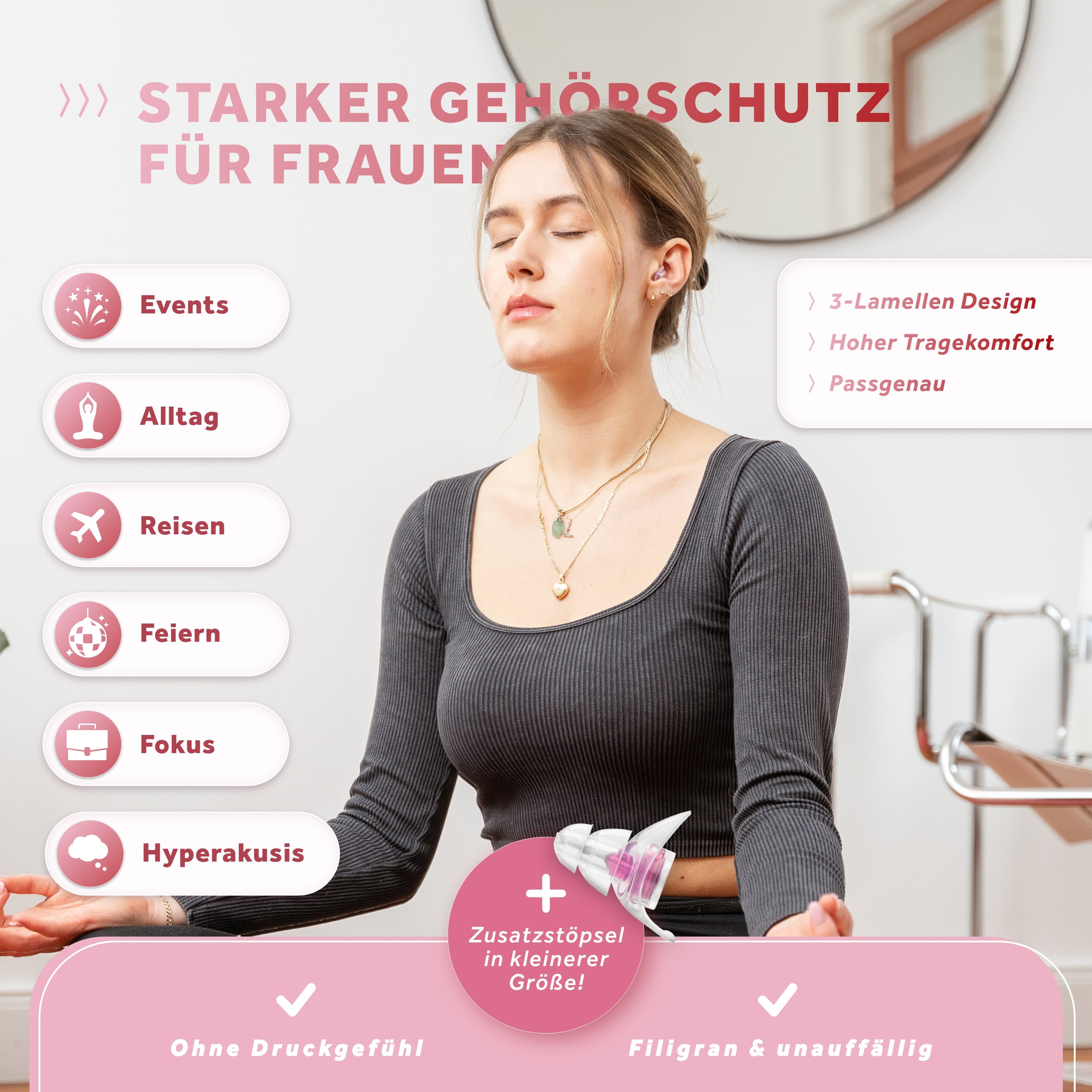 Schallwerk Women+ dopuri urechi filtru roz SNR 23 dB
