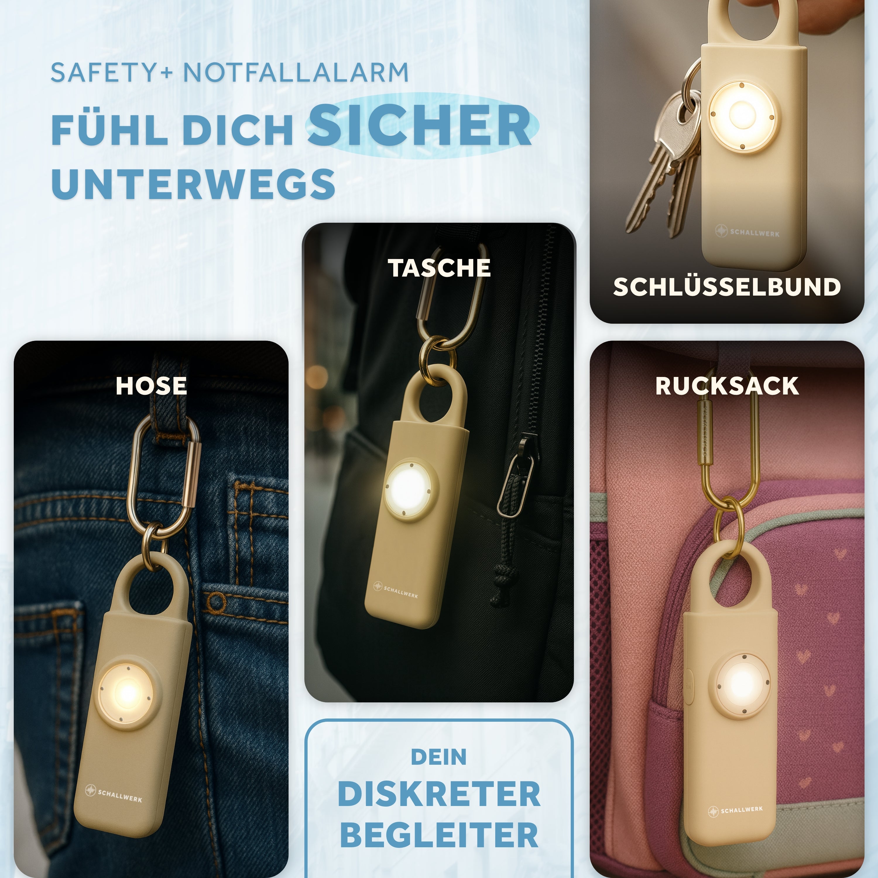 Schallwerk Safety+ alarma personala breloc bej 130 dB