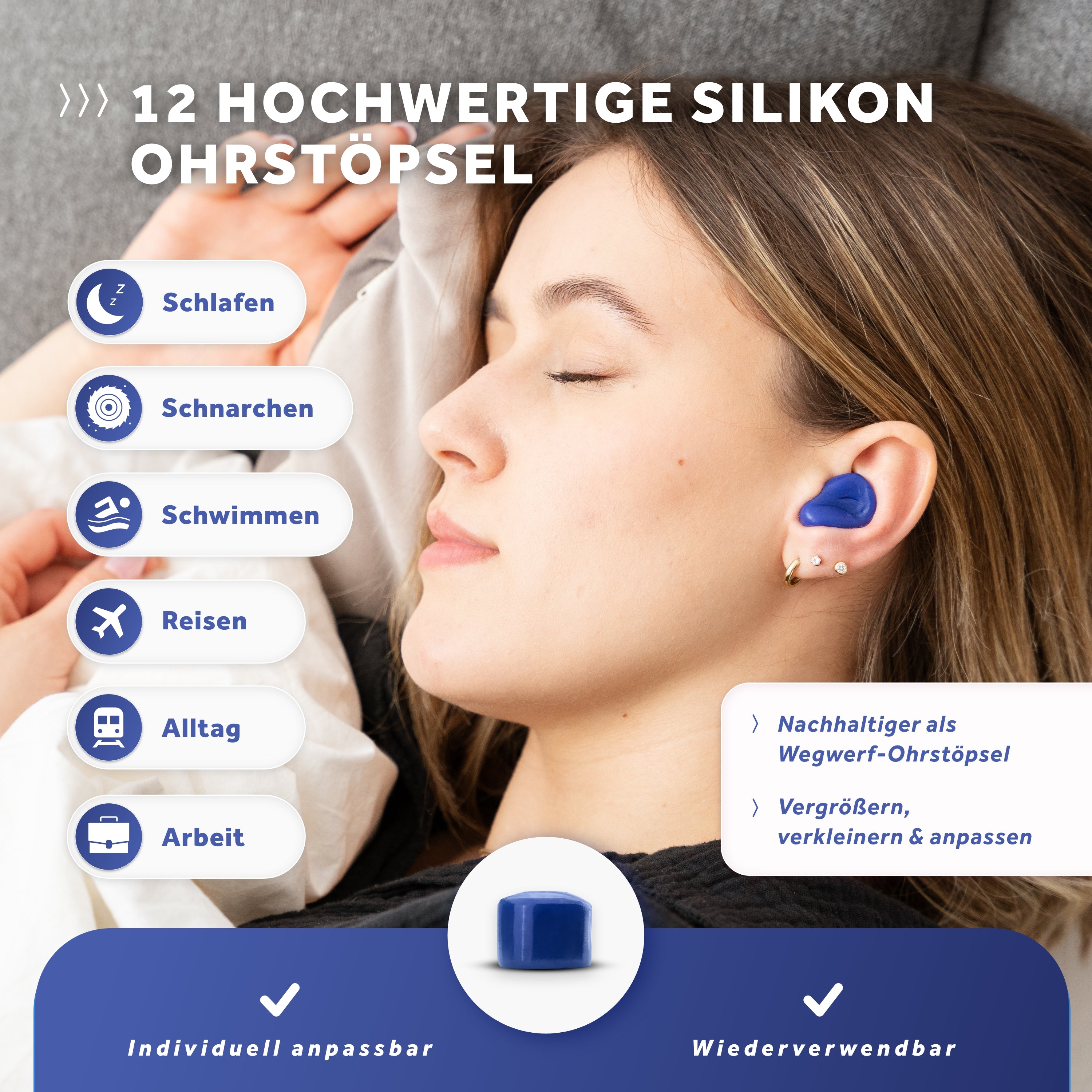 Schallwerk Soft+ dopuri urechi silicon 12 buc albastru inchis SNR 27dB