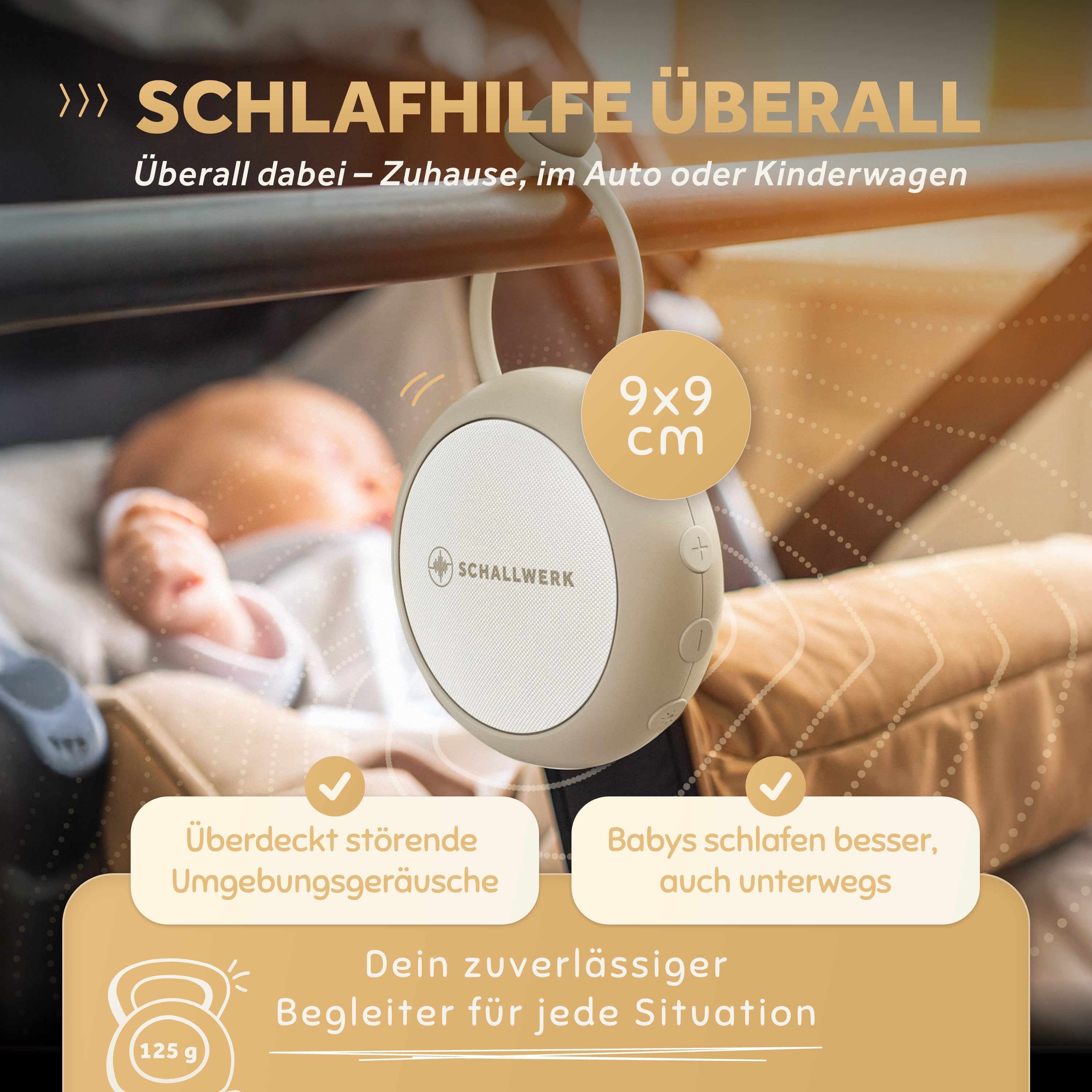 Schallwerk Calm+ go aparat zgomot alb bebelusi Stone Grey 12 sunete